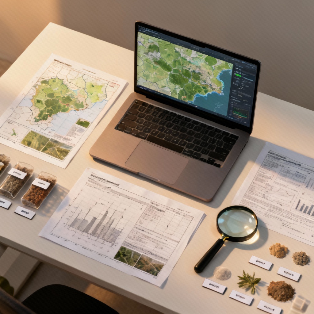 seedream-4.0_Vista_superior_de_mesa_de_trabajo_con_laptop_mostrando_mapas_ambientales_informe-1